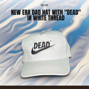 New Era Dad Hat With "DEAD" Embroidery - Adjustable Back Strap White